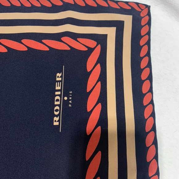 RODIER 100% SILK SCARF—navy, cream, rose, Vintage in great shape - Picture 4 of 4